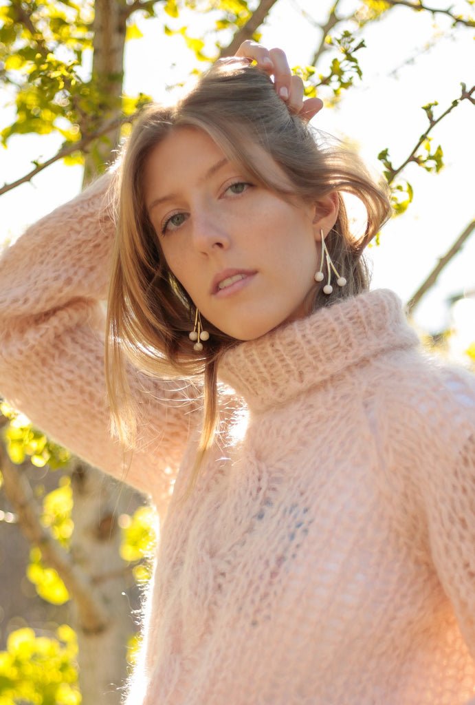 Spring Drop Earrings - Brass/White