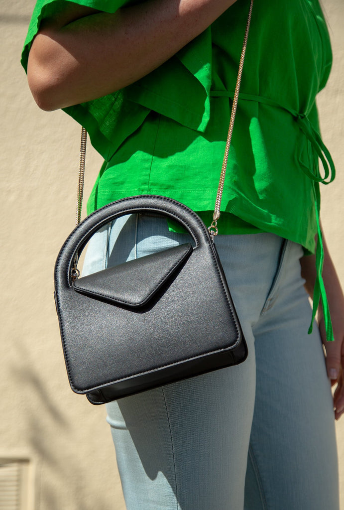 Top Handle Foldover Bag - Black