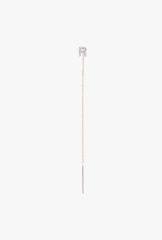 Diamond "R" Initial Threader Earring - Single