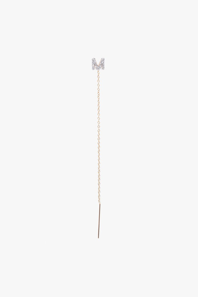 Diamond "M" Initial Threader Earring - Single