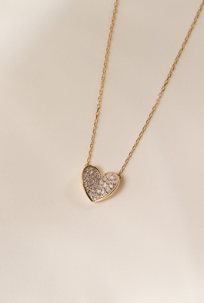 Tiny Pave Folded Heart Necklace - 14KYGWD