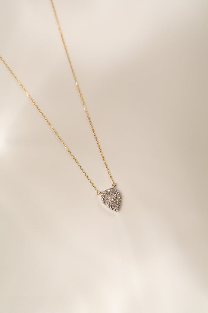 Solid Pave Teardrop Necklace - 14KYG