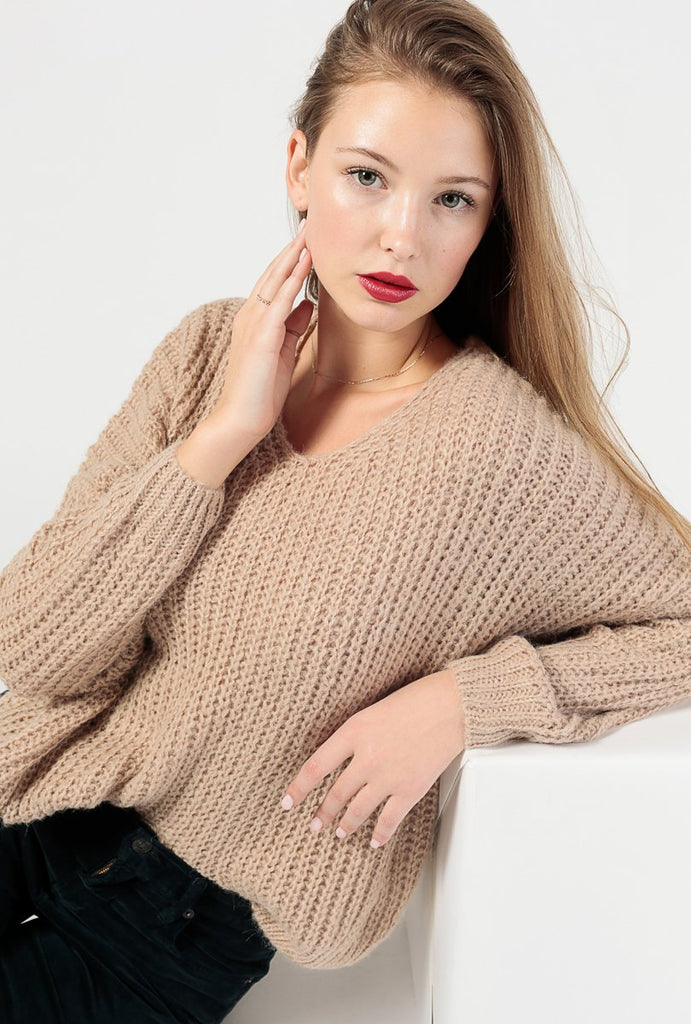 Fuzzy V Neck Pullover Sweater