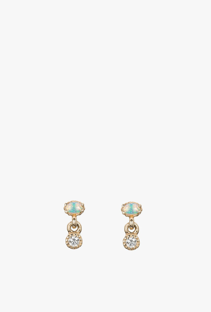 Diamond Opal Drop Stud Earring S - 14KYGWD