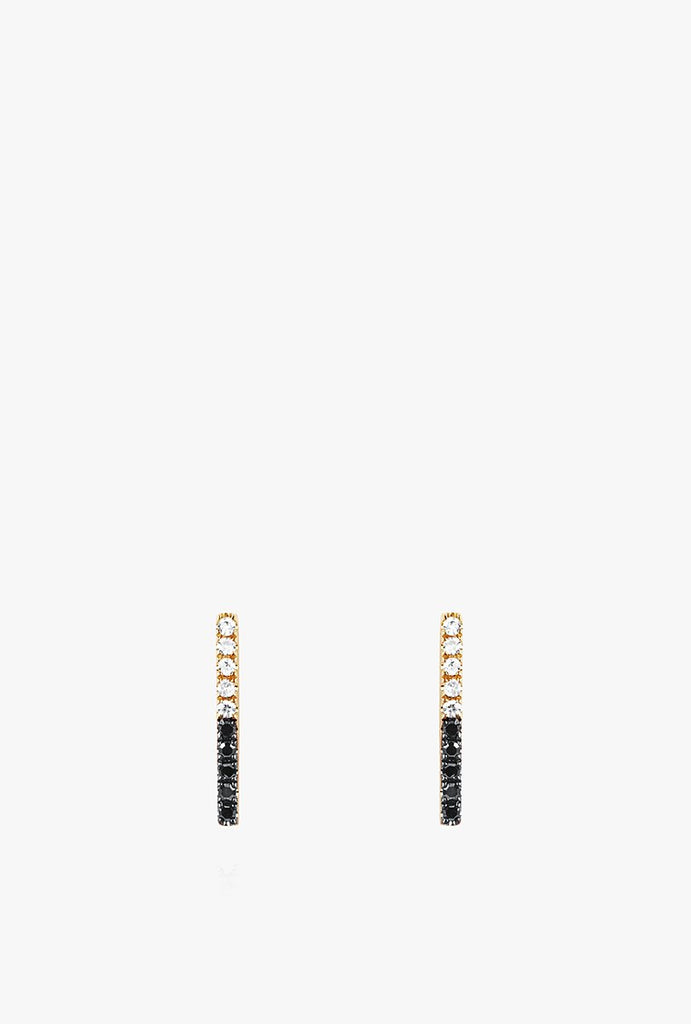 2 Tone Diamond Bar Stud Earring S - 14KT