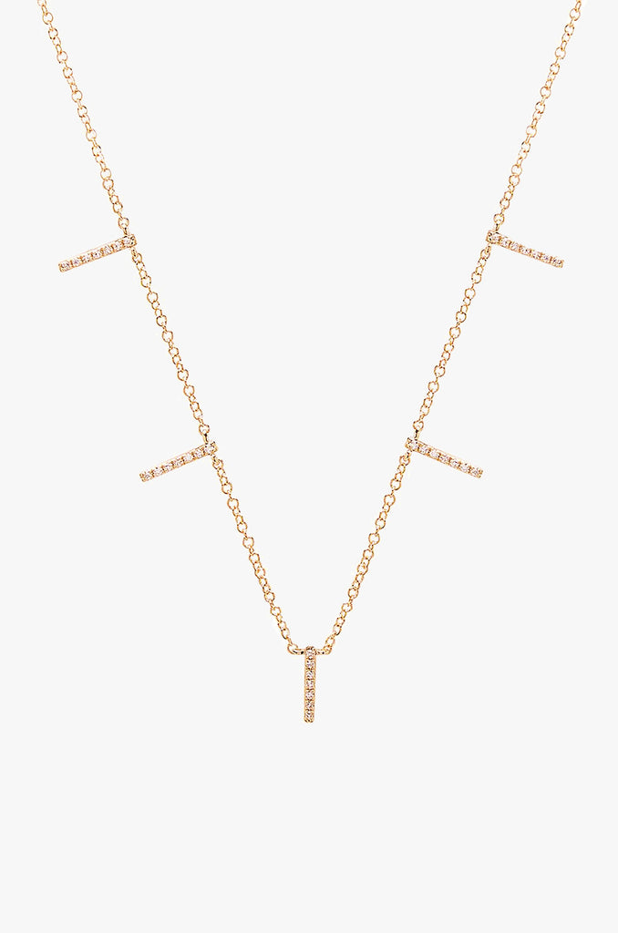 Diamond 5 Bar Necklace - 14KRGWD